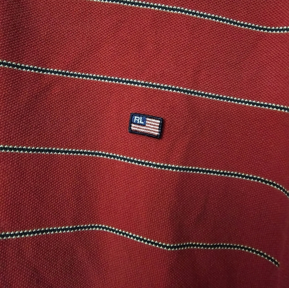 Polo Jeans Co Mens Large Red Striped Short Sleeve Polo Shirt American Flag Hit - Picture 5 of 6